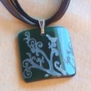 Teal Etched Wine Bottle Pendant
